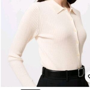 Uniqlo Off-white Wool Rib Polo Cardigan Sz M